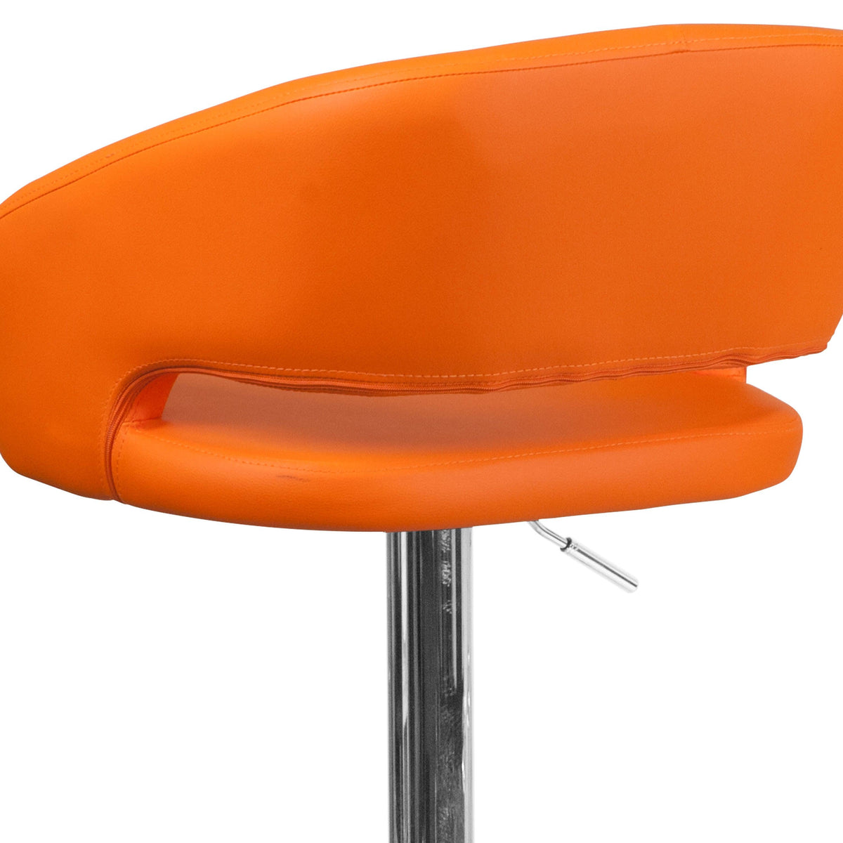 Orange Vinyl/Chrome Frame |#| Orange Vinyl Adjustable Height Barstool with Rounded Mid-Back and Chrome Base