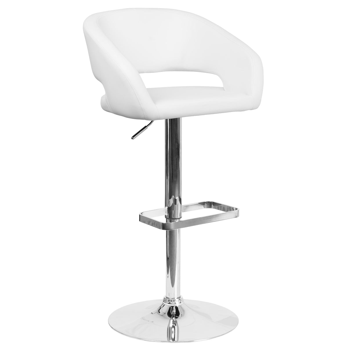 White Vinyl/Chrome Frame |#| White Vinyl Adjustable Height Barstool with Rounded Mid-Back and Chrome Base