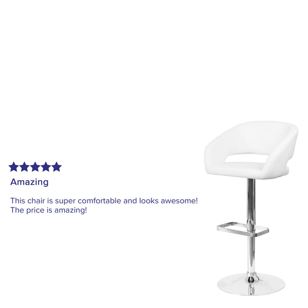 White Vinyl/Chrome Frame |#| White Vinyl Adjustable Height Barstool with Rounded Mid-Back and Chrome Base