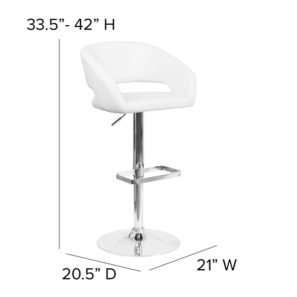 White Vinyl/Chrome Frame |#| White Vinyl Adjustable Height Barstool with Rounded Mid-Back and Chrome Base