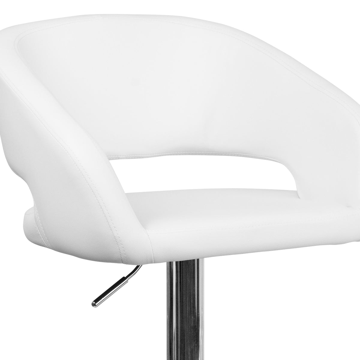 White Vinyl/Chrome Frame |#| White Vinyl Adjustable Height Barstool with Rounded Mid-Back and Chrome Base