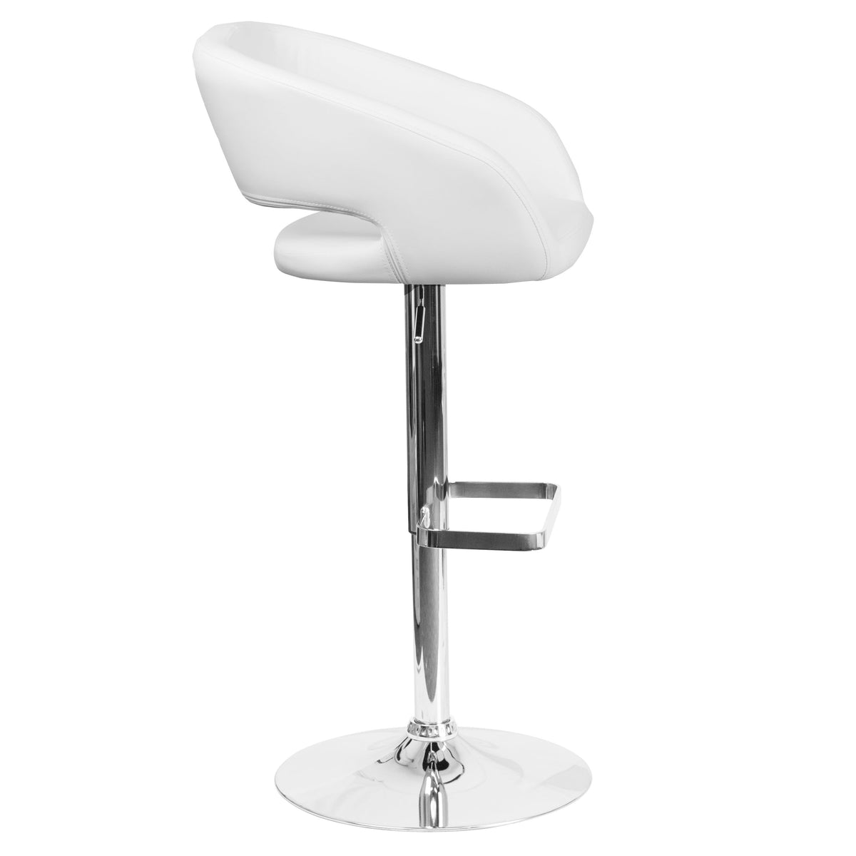 White Vinyl/Chrome Frame |#| White Vinyl Adjustable Height Barstool with Rounded Mid-Back and Chrome Base