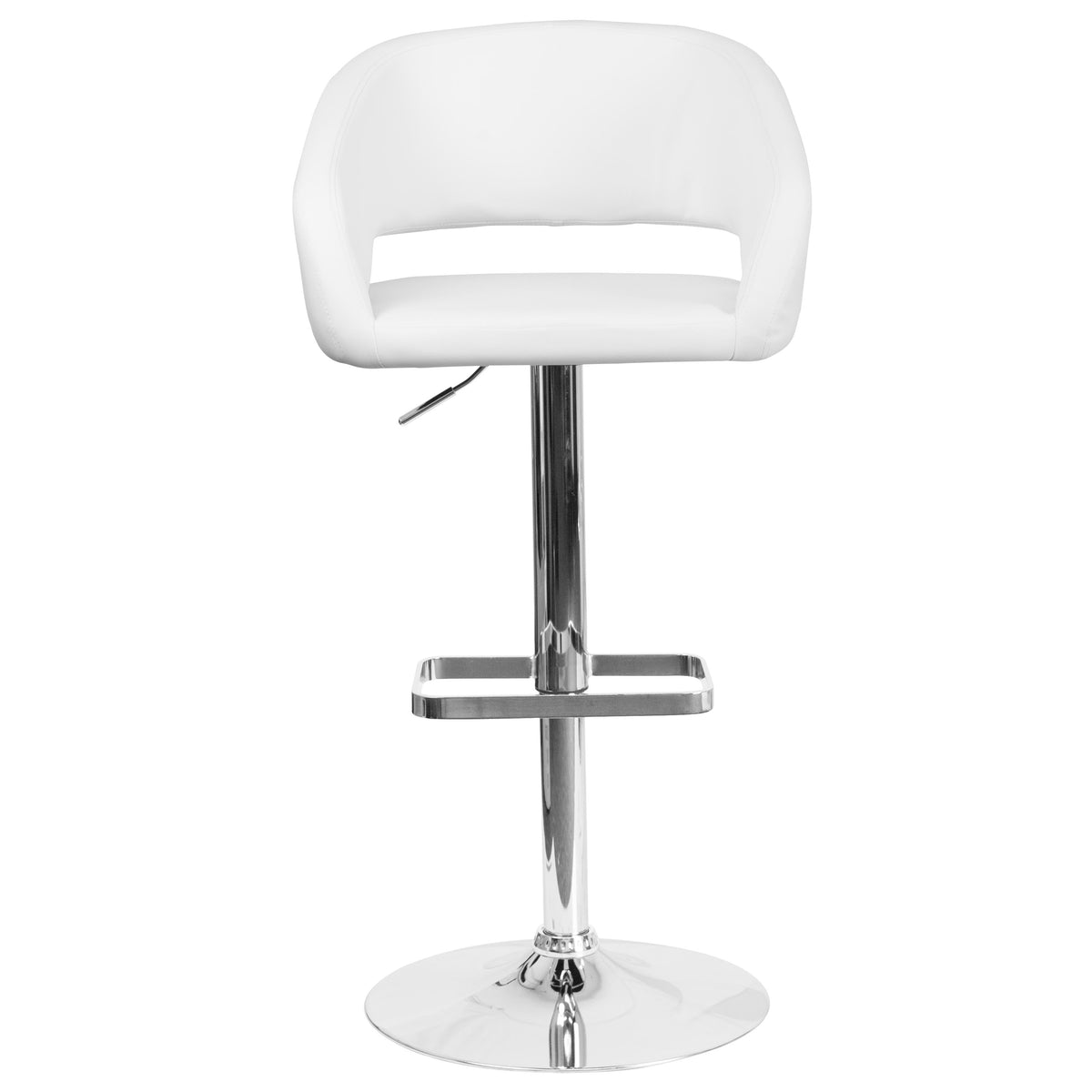 White Vinyl/Chrome Frame |#| White Vinyl Adjustable Height Barstool with Rounded Mid-Back and Chrome Base