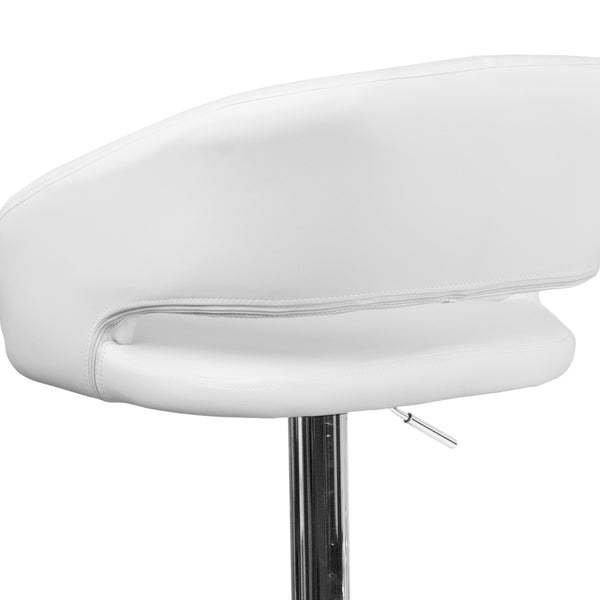 White Vinyl/Chrome Frame |#| White Vinyl Adjustable Height Barstool with Rounded Mid-Back and Chrome Base