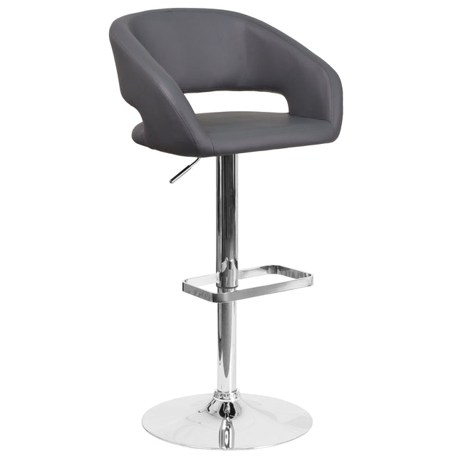 Contemporary Vinyl Adjustable Height Barstool with Rounded Mid-Back - View 1