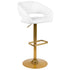 White/Gold Frame |#| White Vinyl Adjustable Height Barstool with Rounded Mid-Back and Gold Base