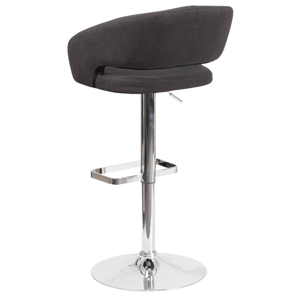 Charcoal Fabric/Chrome Frame |#| Charcoal Fabric Adjustable Height Barstool with Rounded Mid-Back and Chrome Base