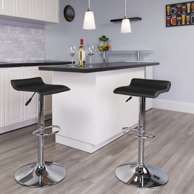 Contemporary Vinyl Adjustable Height Barstool with Solid Wave Seat and Chrome Base