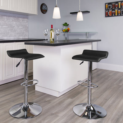 Contemporary Vinyl Adjustable Height Barstool with Solid Wave Seat - View 2