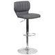 Gray Vinyl |#| Gray Vinyl Adjustable Height Barstool w/ Vertical Stitch Back & Chrome Base