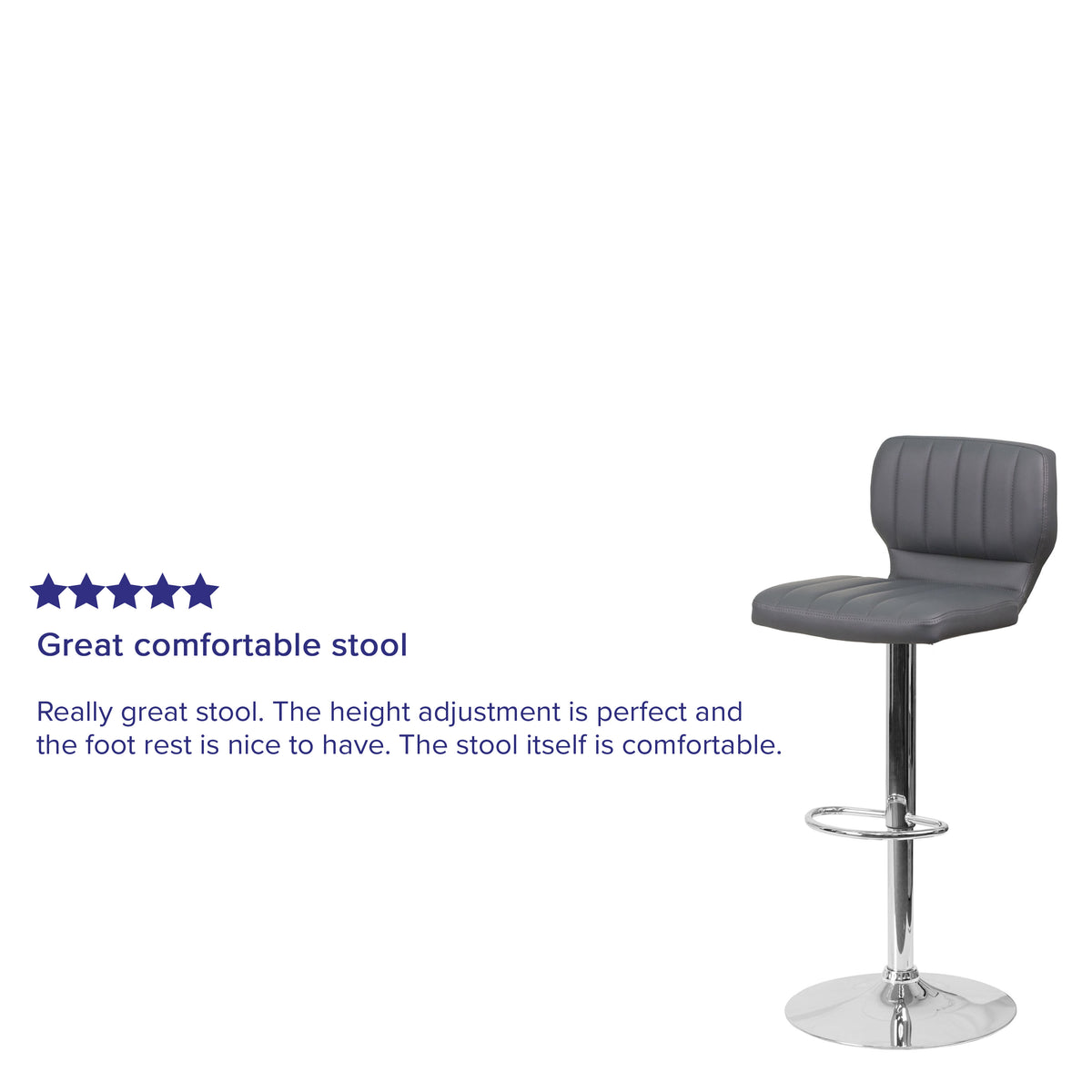 Gray Vinyl |#| Gray Vinyl Adjustable Height Barstool w/ Vertical Stitch Back & Chrome Base