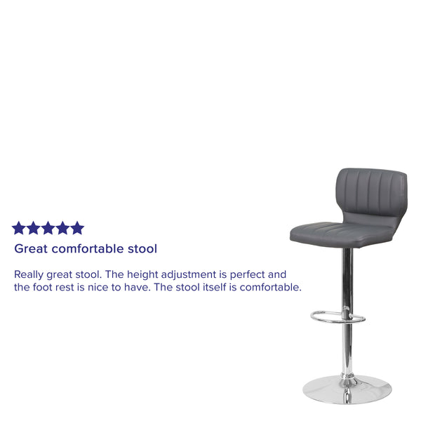 Gray Vinyl |#| Gray Vinyl Adjustable Height Barstool w/ Vertical Stitch Back & Chrome Base