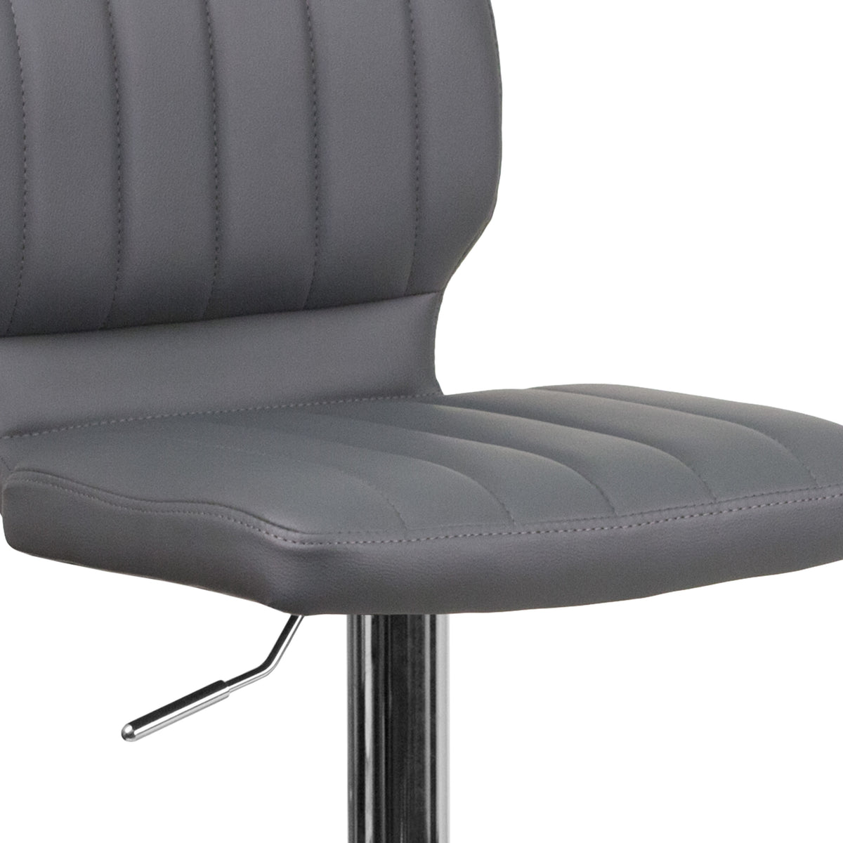 Gray Vinyl |#| Gray Vinyl Adjustable Height Barstool w/ Vertical Stitch Back & Chrome Base