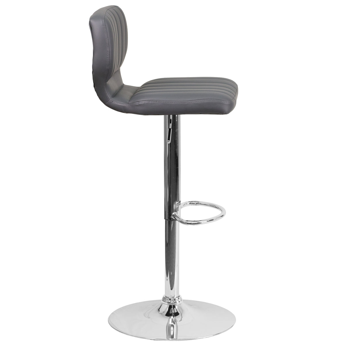 Gray Vinyl |#| Gray Vinyl Adjustable Height Barstool w/ Vertical Stitch Back & Chrome Base