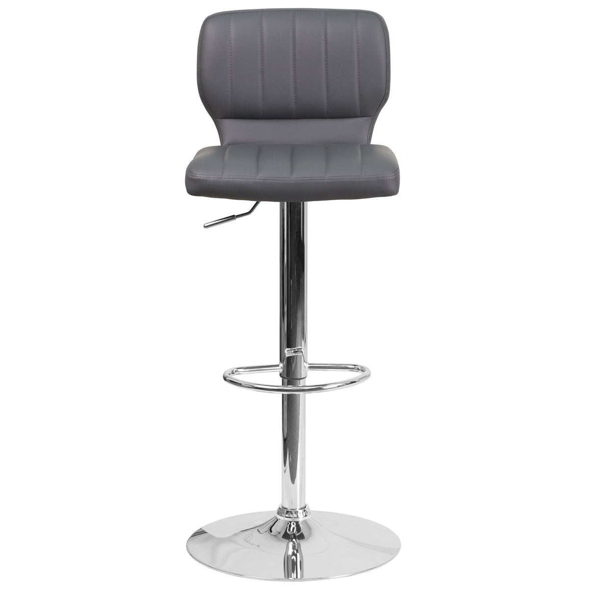 Gray Vinyl |#| Gray Vinyl Adjustable Height Barstool w/ Vertical Stitch Back & Chrome Base