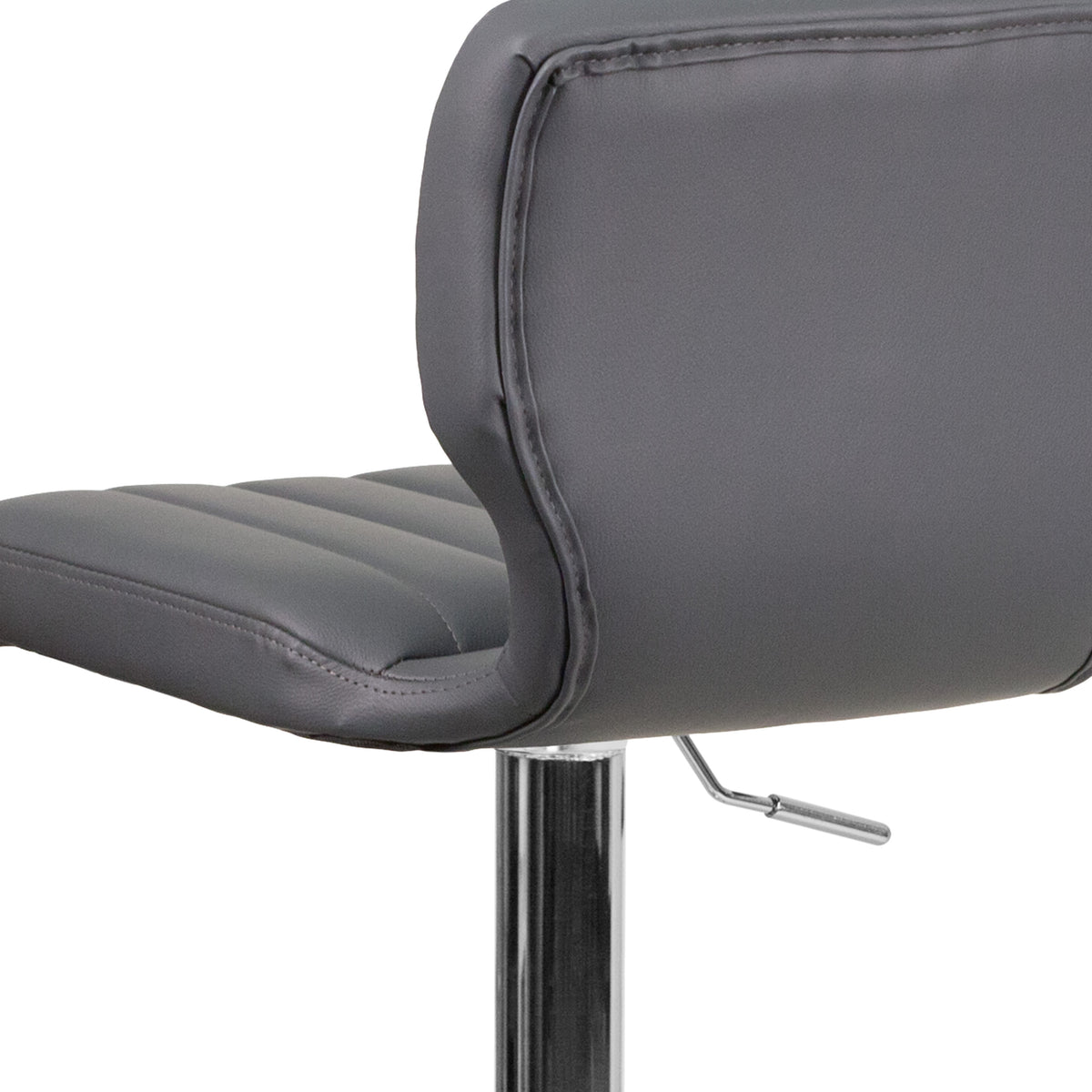 Gray Vinyl |#| Gray Vinyl Adjustable Height Barstool w/ Vertical Stitch Back & Chrome Base