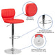 Red Vinyl |#| Red Vinyl Adjustable Height Barstool w/ Vertical Stitch Back & Chrome Base