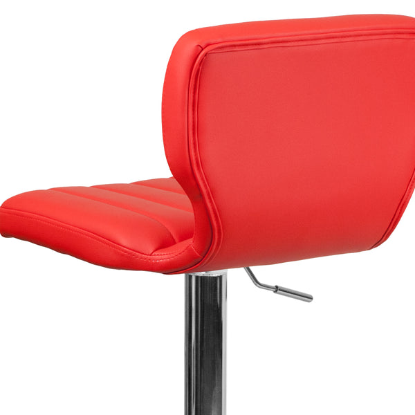 Red Vinyl |#| Red Vinyl Adjustable Height Barstool w/ Vertical Stitch Back & Chrome Base