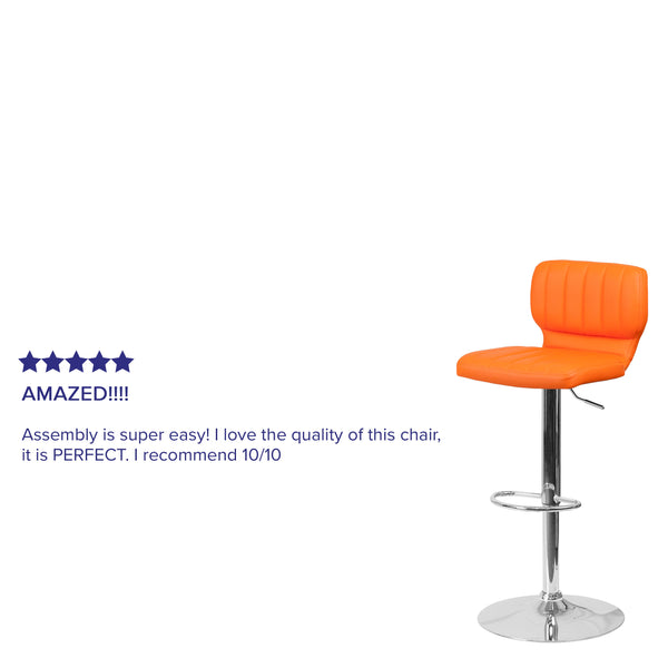 Orange Vinyl |#| Orange Vinyl Adjustable Height Barstool w/ Vertical Stitch Back & Chrome Base