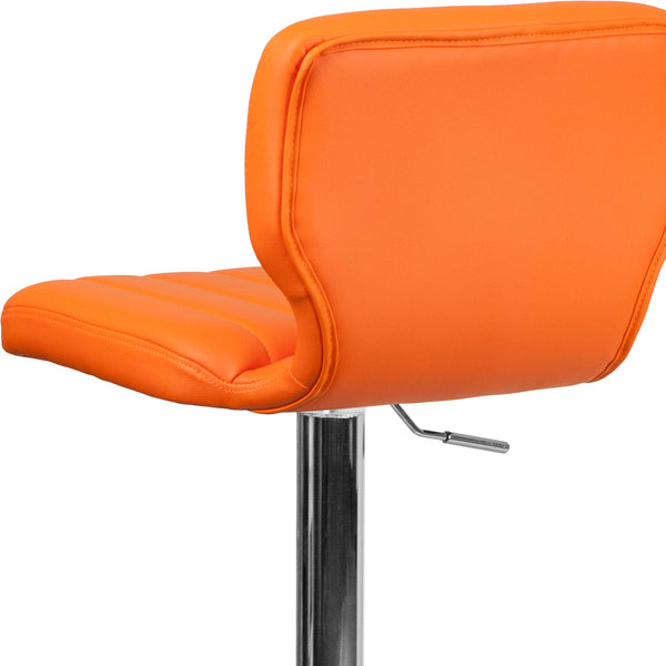 Orange Vinyl |#| Orange Vinyl Adjustable Height Barstool w/ Vertical Stitch Back & Chrome Base