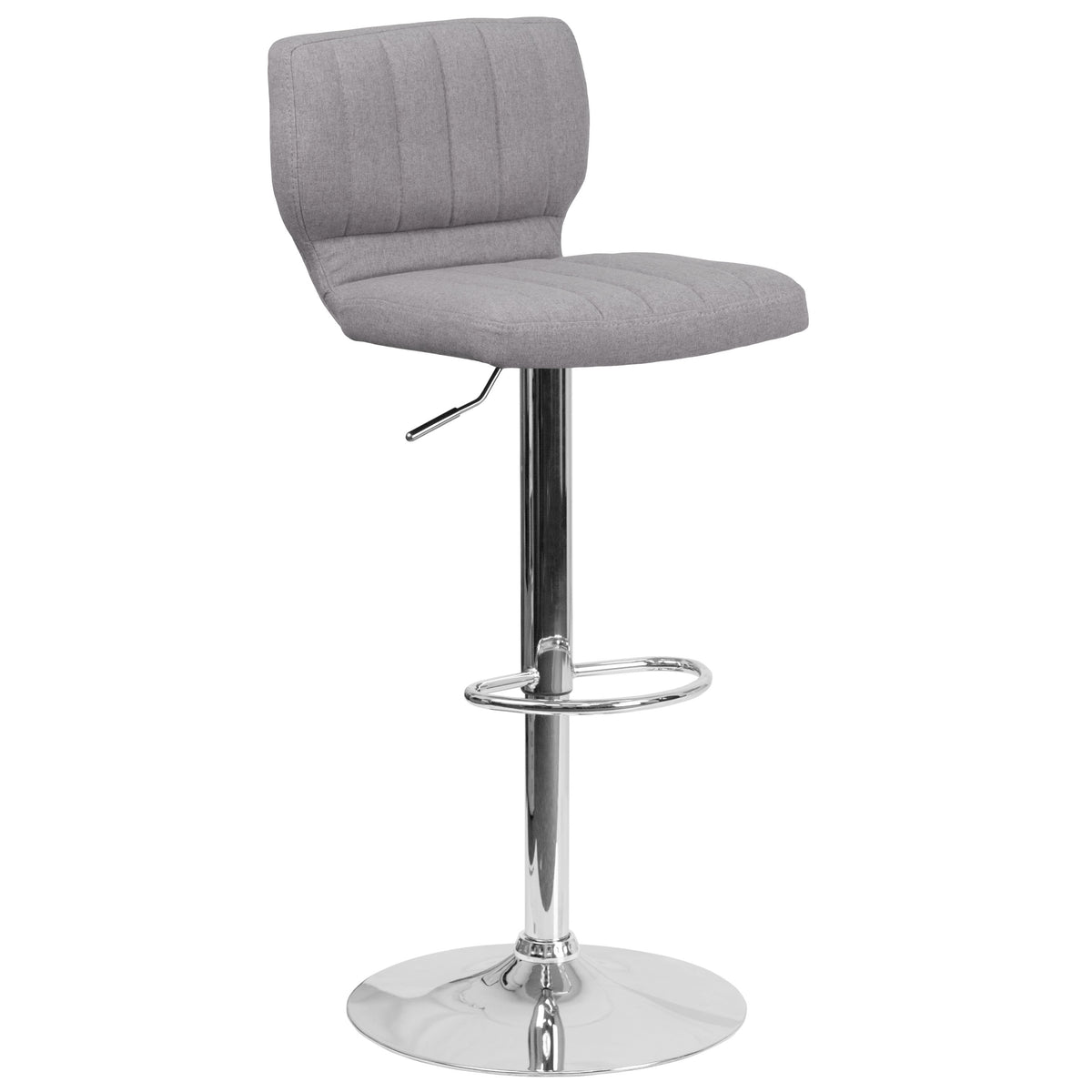 Gray Fabric |#| Gray Fabric Adjustable Height Barstool w/ Vertical Stitch Back & Chrome Base