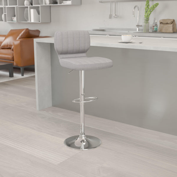 Gray Fabric |#| Gray Fabric Adjustable Height Barstool w/ Vertical Stitch Back & Chrome Base