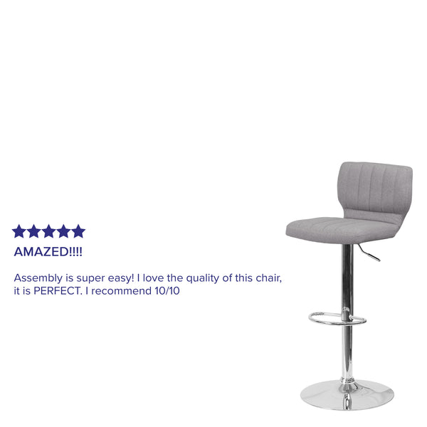 Gray Fabric |#| Gray Fabric Adjustable Height Barstool w/ Vertical Stitch Back & Chrome Base