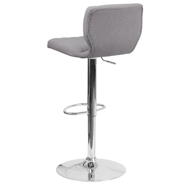 Gray Fabric |#| Gray Fabric Adjustable Height Barstool w/ Vertical Stitch Back & Chrome Base