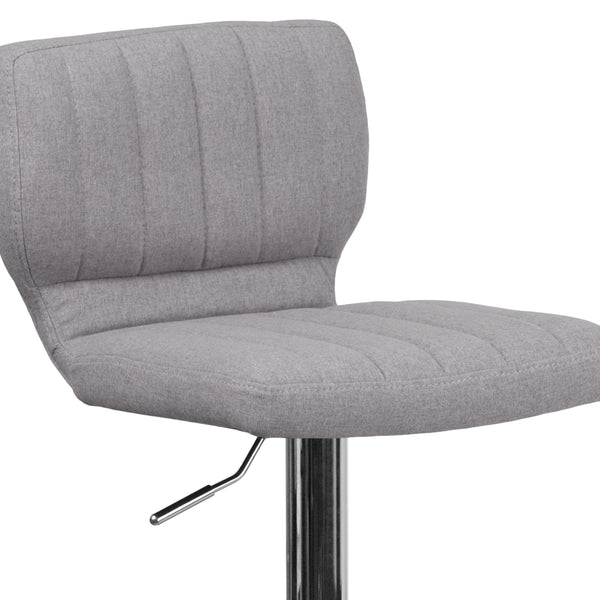 Gray Fabric |#| Gray Fabric Adjustable Height Barstool w/ Vertical Stitch Back & Chrome Base