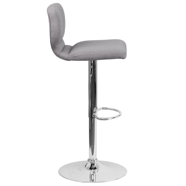 Gray Fabric |#| Gray Fabric Adjustable Height Barstool w/ Vertical Stitch Back & Chrome Base