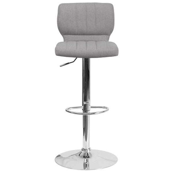 Gray Fabric |#| Gray Fabric Adjustable Height Barstool w/ Vertical Stitch Back & Chrome Base