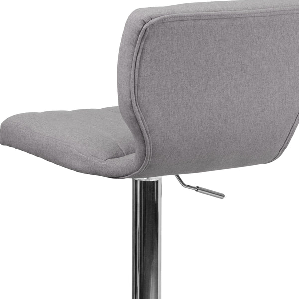 Gray Fabric |#| Gray Fabric Adjustable Height Barstool w/ Vertical Stitch Back & Chrome Base