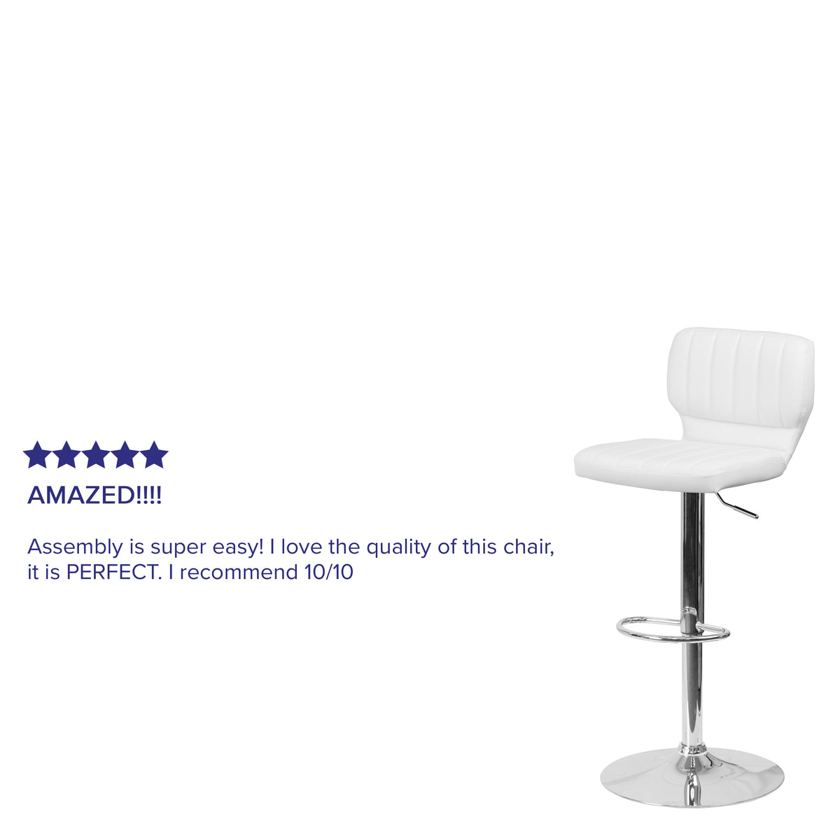 White Vinyl |#| White Vinyl Adjustable Height Barstool w/ Vertical Stitch Back & Chrome Base