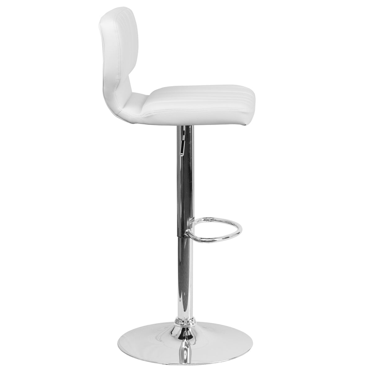 White Vinyl |#| White Vinyl Adjustable Height Barstool w/ Vertical Stitch Back & Chrome Base