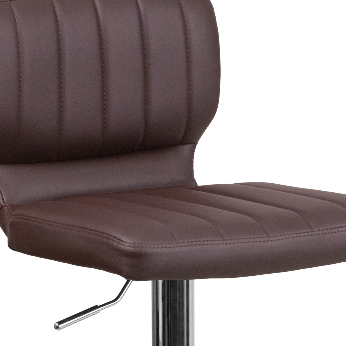 Brown Vinyl |#| Brown Vinyl Adjustable Height Barstool w/ Vertical Stitch Back & Chrome Base