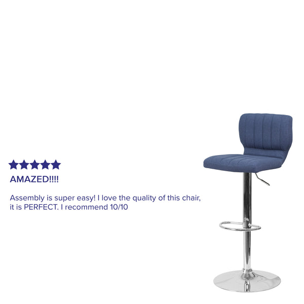 Blue Fabric |#| Blue Fabric Adjustable Height Barstool w/ Vertical Stitch Back & Chrome Base