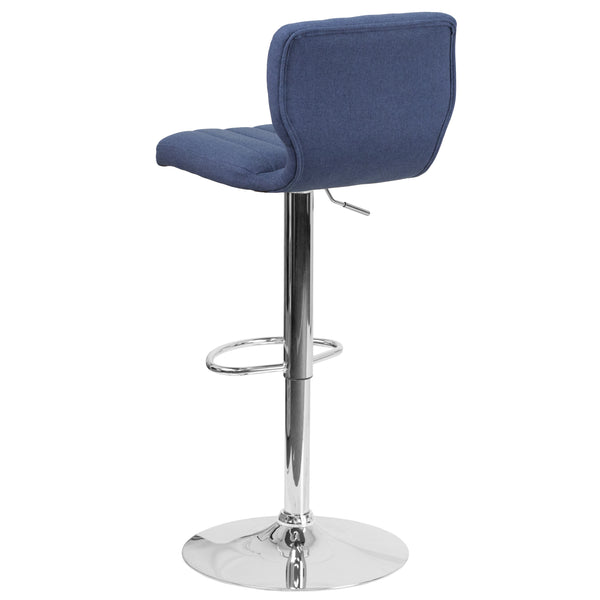 Blue Fabric |#| Blue Fabric Adjustable Height Barstool w/ Vertical Stitch Back & Chrome Base