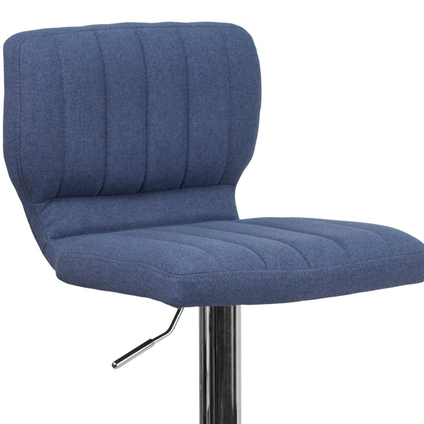 Blue Fabric |#| Blue Fabric Adjustable Height Barstool w/ Vertical Stitch Back & Chrome Base