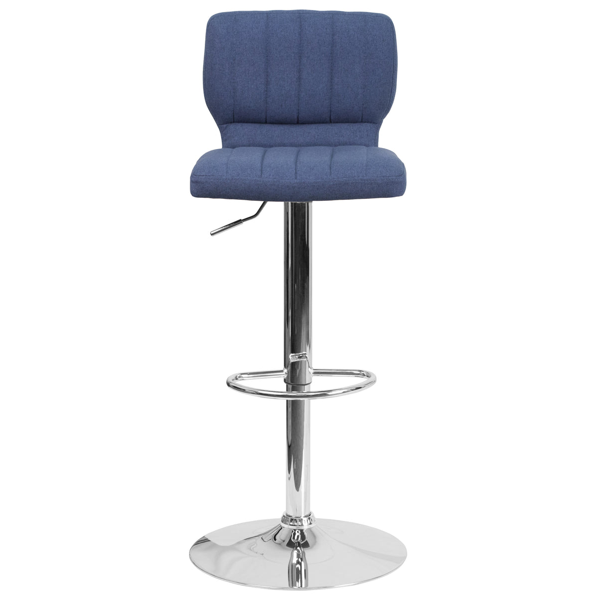 Blue Fabric |#| Blue Fabric Adjustable Height Barstool w/ Vertical Stitch Back & Chrome Base
