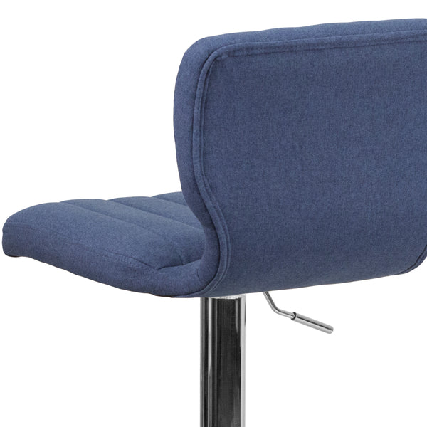 Blue Fabric |#| Blue Fabric Adjustable Height Barstool w/ Vertical Stitch Back & Chrome Base