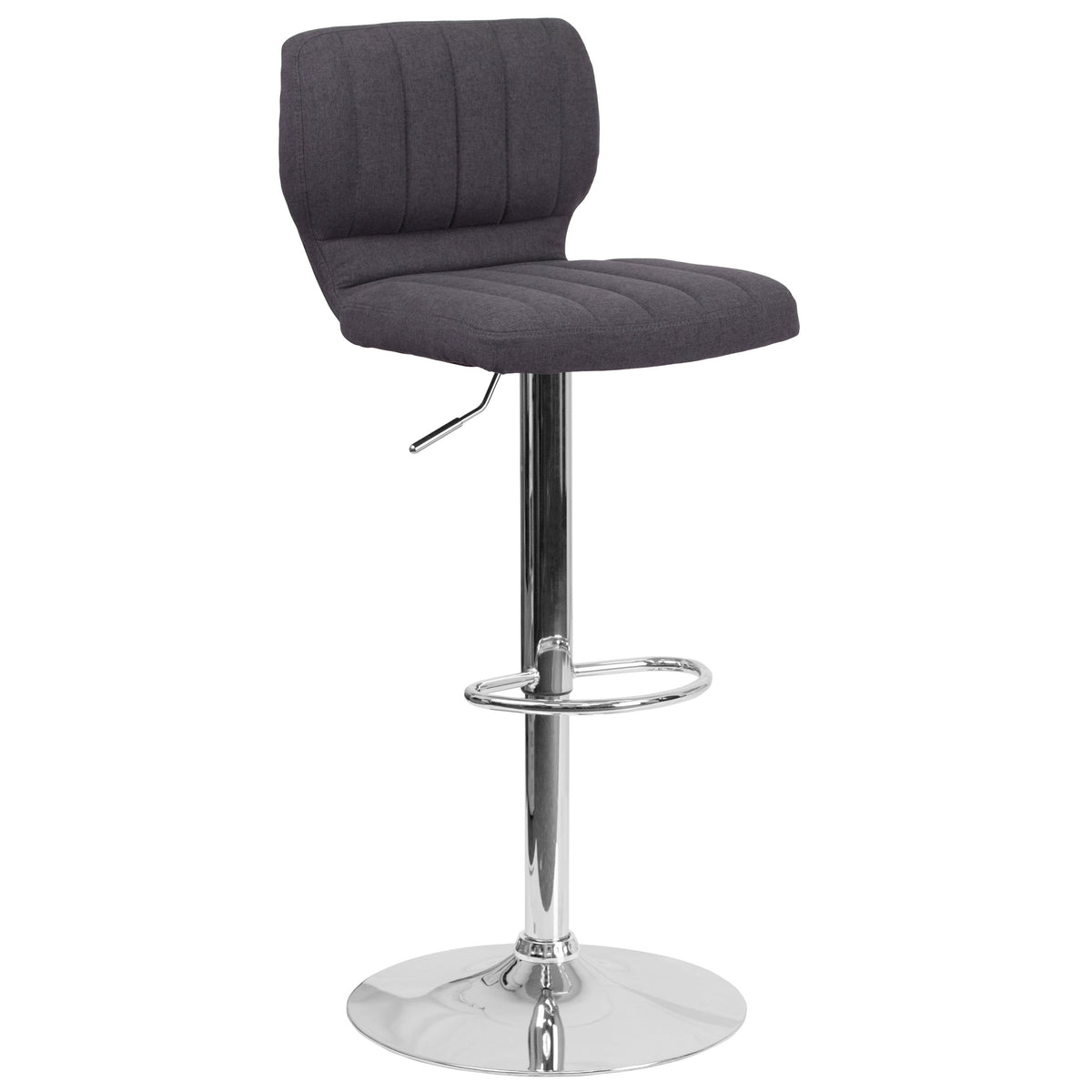 Charcoal Fabric |#| Charcoal Fabric Adjustable Height Barstool w/ Vertical Stitch Back & Chrome Base