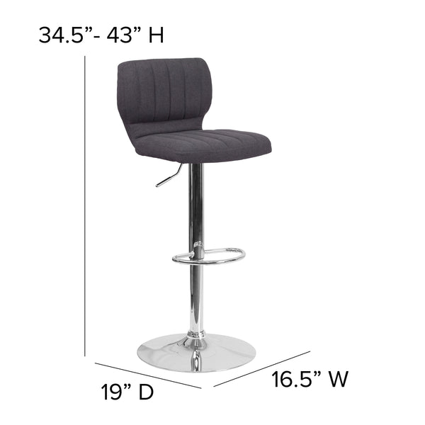 Charcoal Fabric |#| Charcoal Fabric Adjustable Height Barstool w/ Vertical Stitch Back & Chrome Base