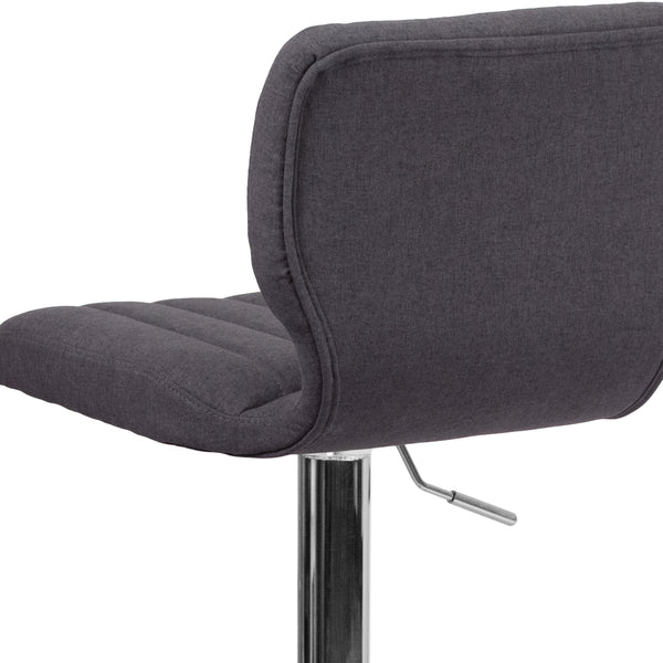Charcoal Fabric |#| Charcoal Fabric Adjustable Height Barstool w/ Vertical Stitch Back & Chrome Base