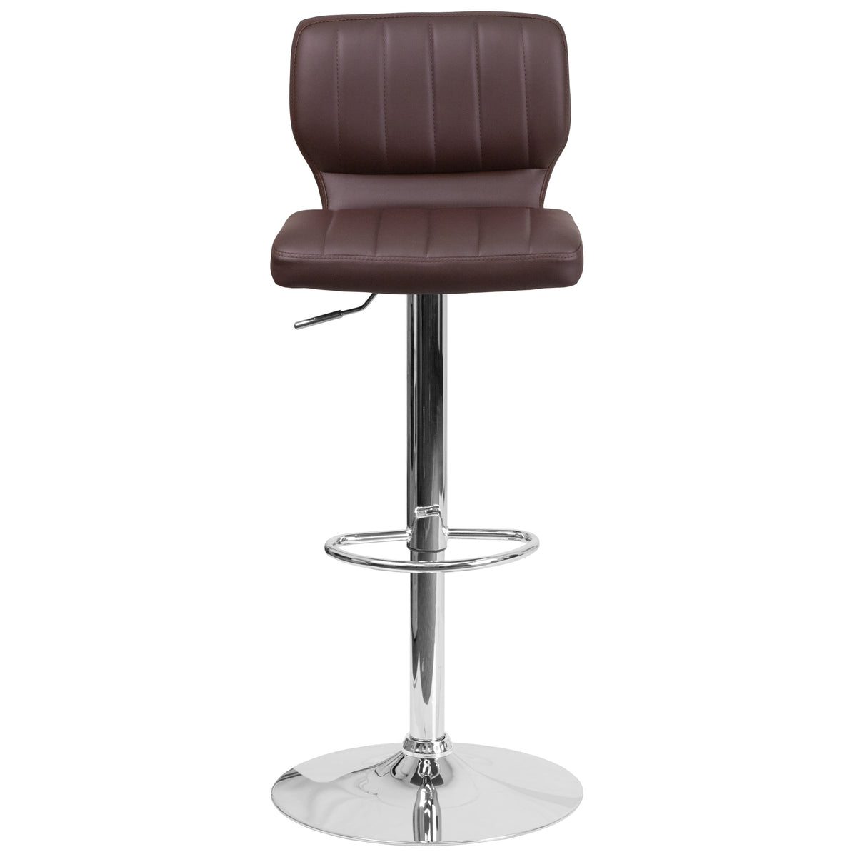 Brown Vinyl |#| Brown Vinyl Adjustable Height Barstool w/ Vertical Stitch Back & Chrome Base