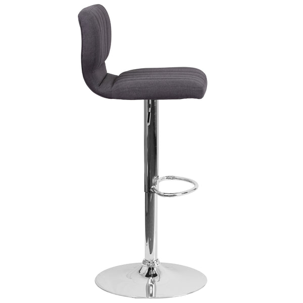 Charcoal Fabric |#| Charcoal Fabric Adjustable Height Barstool w/ Vertical Stitch Back & Chrome Base