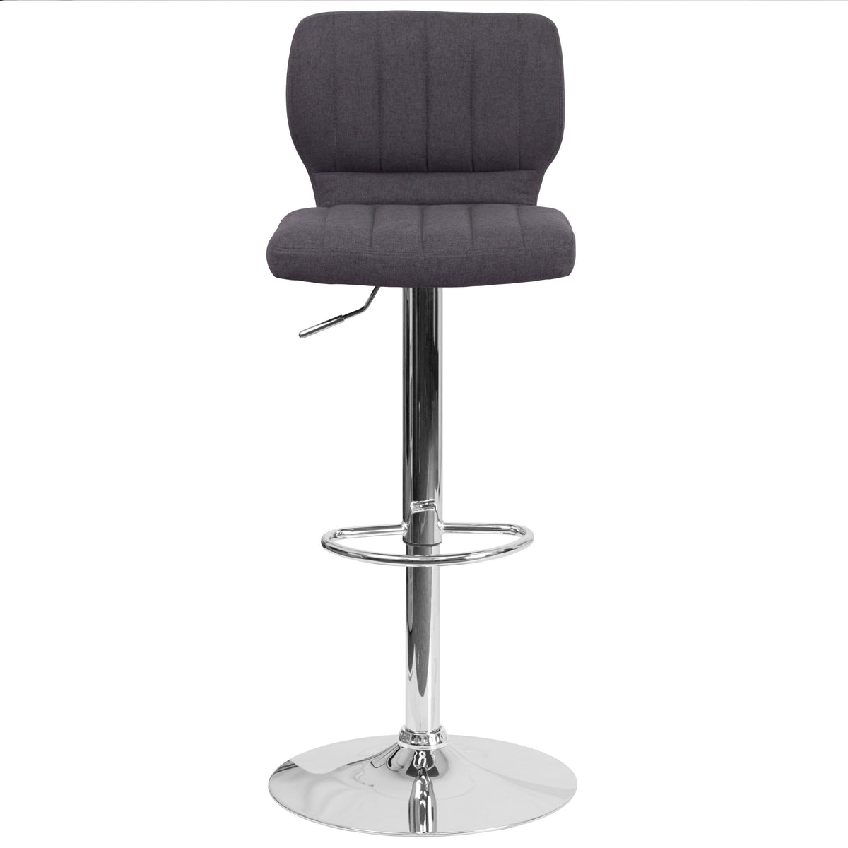 Charcoal Fabric |#| Charcoal Fabric Adjustable Height Barstool w/ Vertical Stitch Back & Chrome Base