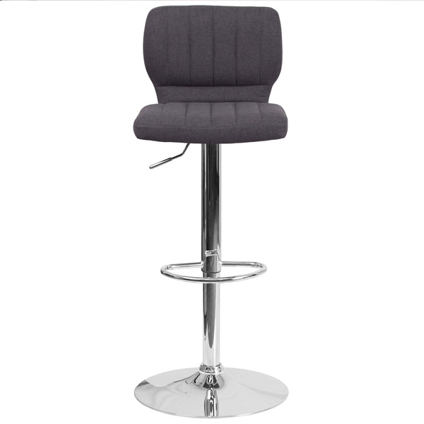 Charcoal Fabric |#| Charcoal Fabric Adjustable Height Barstool w/ Vertical Stitch Back & Chrome Base