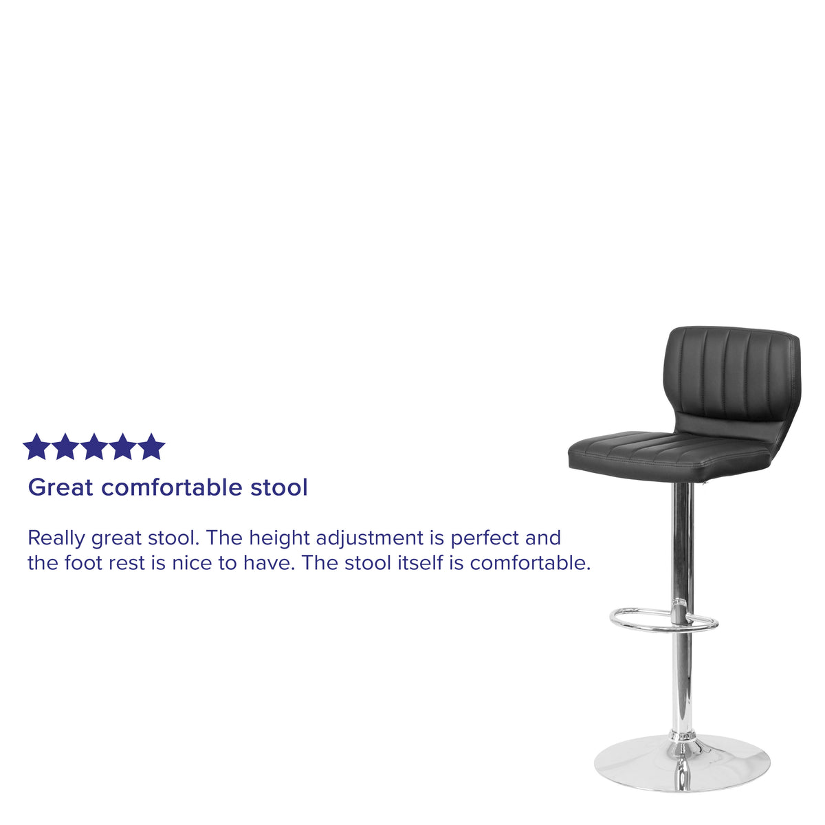 Black Vinyl |#| Black Vinyl Adjustable Height Barstool w/ Vertical Stitch Back & Chrome Base