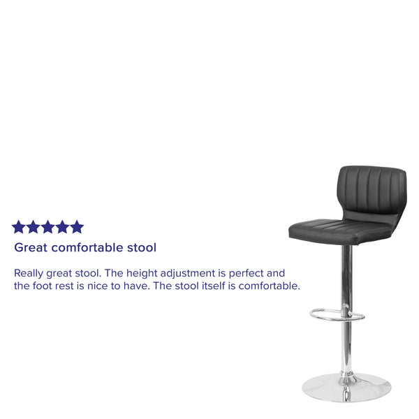 Black Vinyl |#| Black Vinyl Adjustable Height Barstool w/ Vertical Stitch Back & Chrome Base