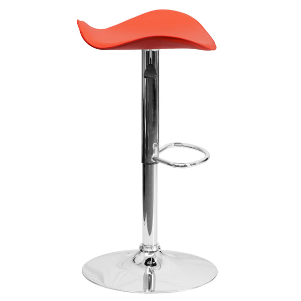 Orange |#| Contemporary Orange Vinyl Adjustable Height Barstool w/ Wavy Seat & Chrome Base